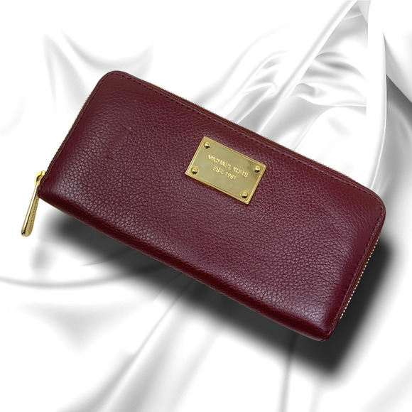 Michael Kors Burgundy Wine Pebbled Leather Zip Around Continental Wallet - Picture 1 of 8